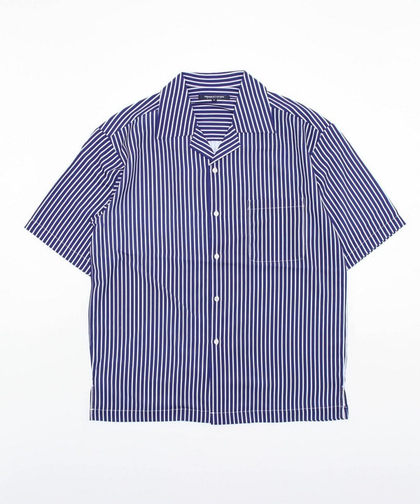 ストライプ柄総柄プリントオープンカラー半袖シャツ｜メンズ