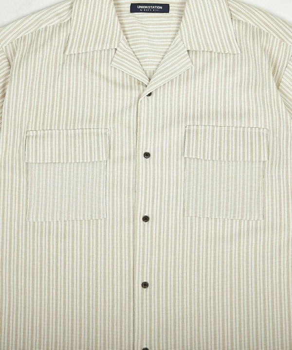 シャーリングストライプオープンカラーシャツ｜メンズファッション通販