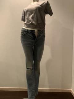 美品】yslライトブルースキニーデニム25インチクラッシュダメージサン