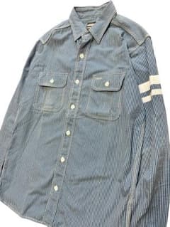 希少！桃太郎ジーンズ 対戦 ヒッコリー ストライプ長袖オープンシャツ