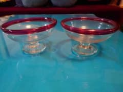 在庫ラスト】氷コップ 乳白色 吹きガラス 大正ロマン レトロ 赤 2個