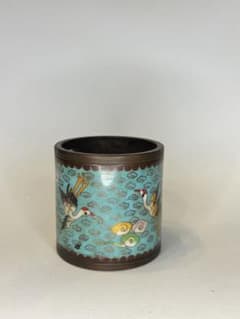 中国 清代 乾隆年制 底款 七宝焼き（景泰蓝）銅製香炉 骨董品 仙鶴と雲