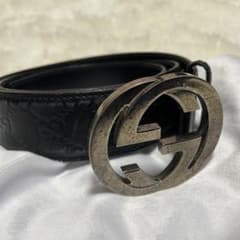 GUCCI グッチ ベルト ブラック 黒 シマレザー インターロッキングG