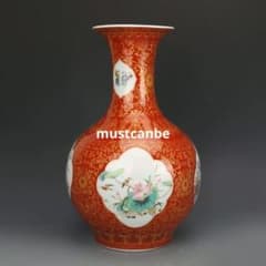 清雍正黄地琺瑯彩開窓花卉賞瓶 景徳鎮 陶磁器 装飾品 現代工芸品 美術