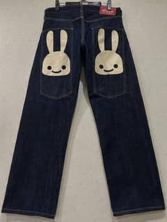 キューン GPF19BU2BW 2連ペイントうさぎ デニムパンツ 日本製 濃紺