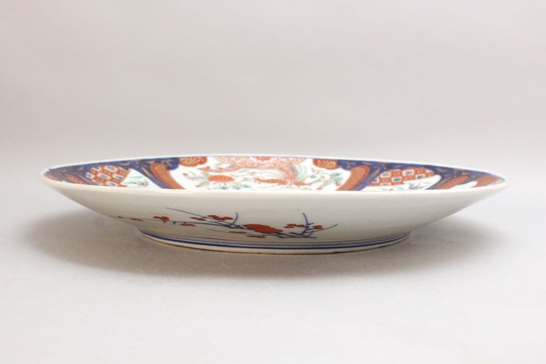 No4436 古伊万里 染錦大皿2点 赤絵 金襴手 鳳凰 花鳥 古美術 送料無料