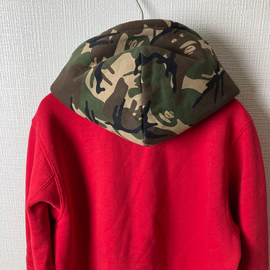 450 A BATHING APE パーカー 赤×迷彩柄 カモ ワッペン 刺繍 - メルカリ