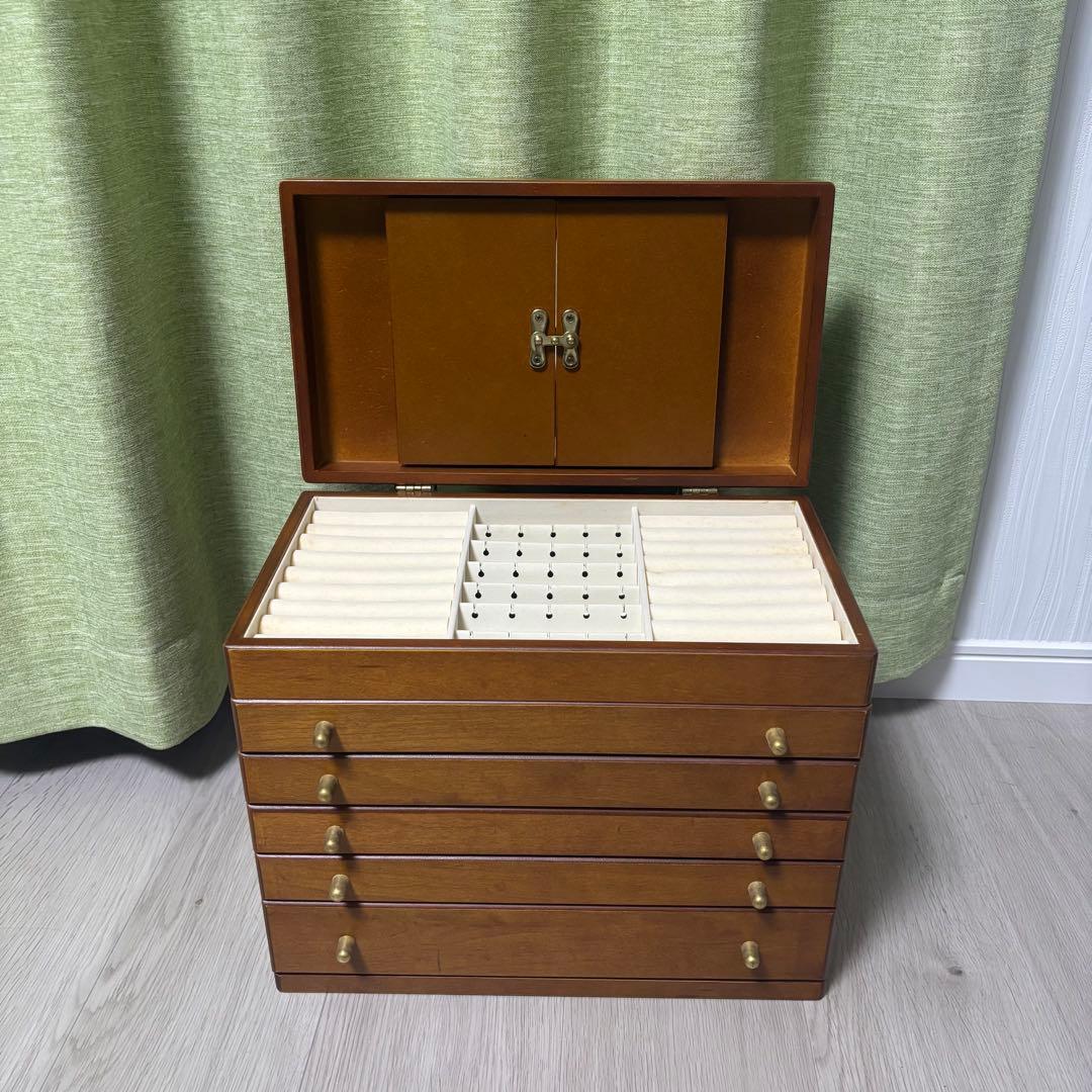 三面鏡付き 木製ジュエリーボックス 6段引き出し アクセサリーボックス