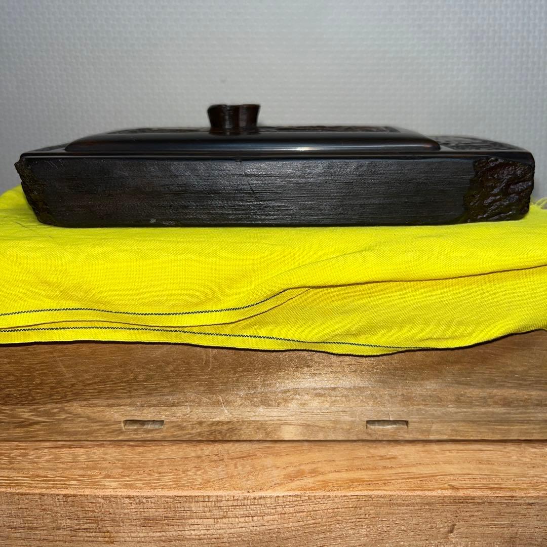 ⭕️赤間硯 共蓋付梅花彫刻硯 阿野硯製作所 龍泉作 美品 墨持ち良い