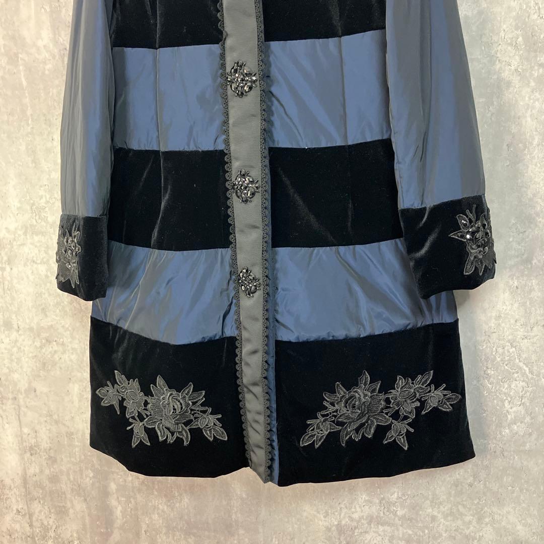 Super Beauty レース使いベロア切替ダウンコート 42 アウトレ