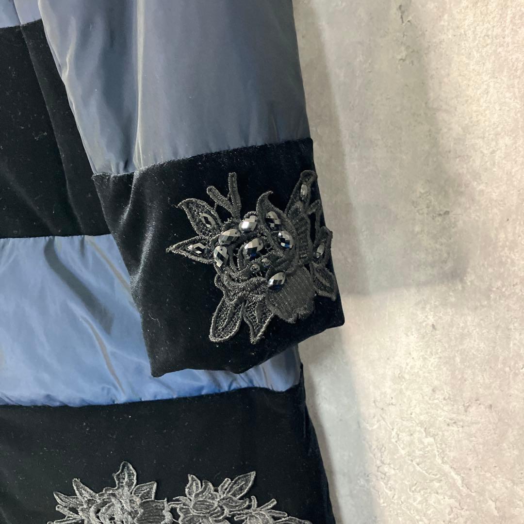 Super Beauty レース使いベロア切替ダウンコート 42 アウトレ