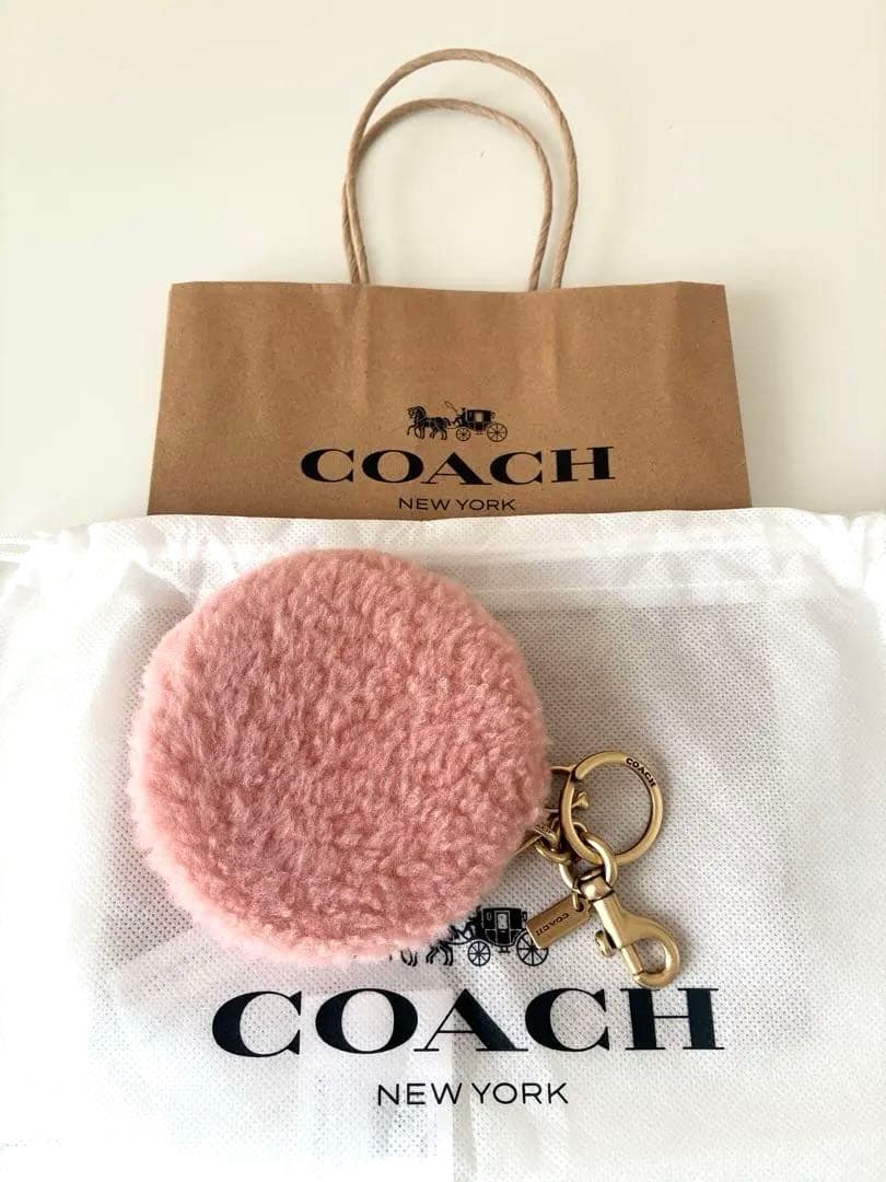 美品!保存袋付!COACHキーリングポーチチャームホルダー小物入れピンク