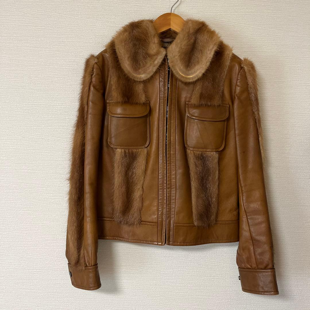 ブラウン レザー ファー付きジャケット - メルカリ