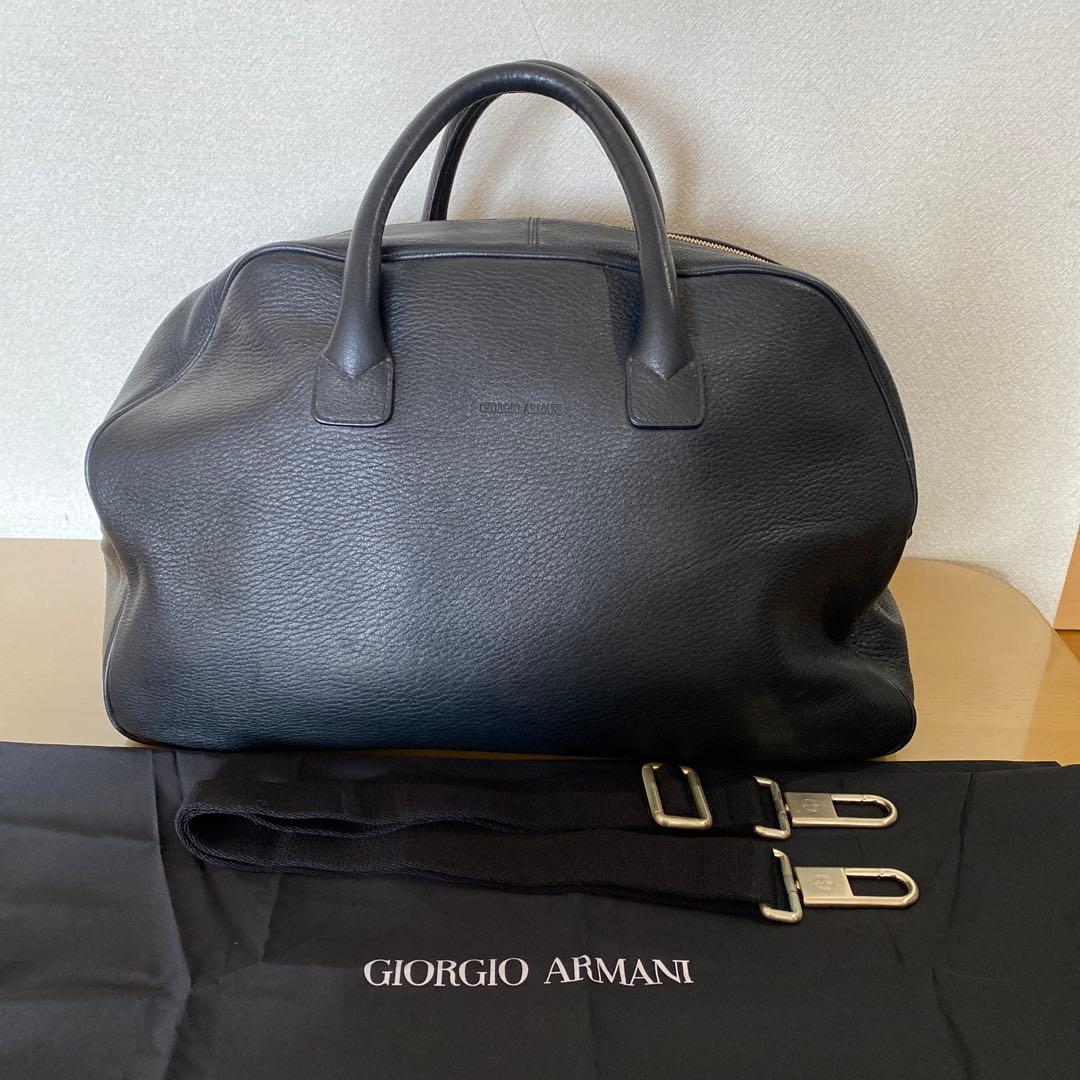 Giorgio Armani ブラックレザートートバッグ（ディアスキン） BOXロゴバックル ハンドバッグ | Armani Exchange
