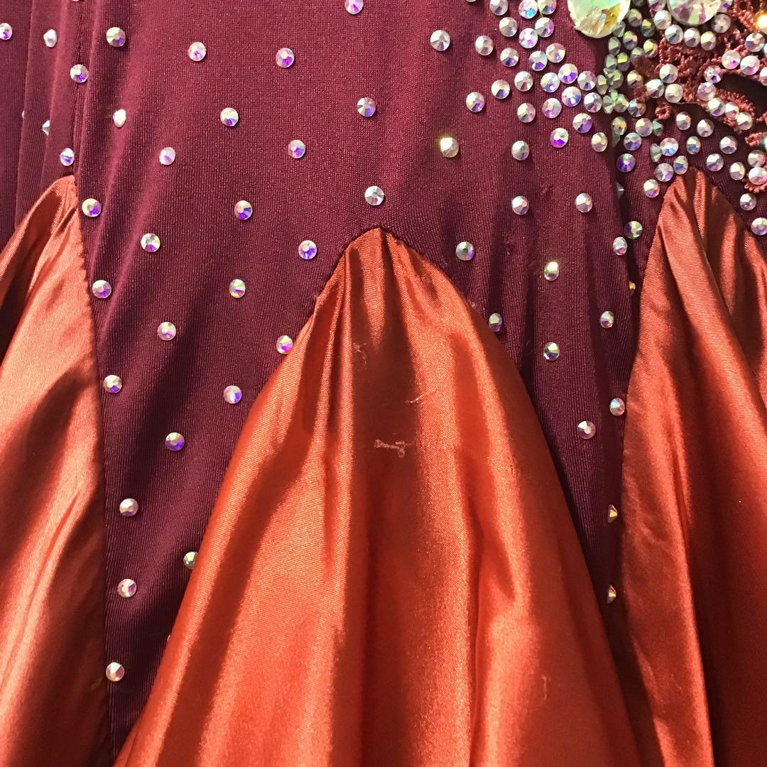 社交ダンス ドレス VeRtigo ドレス えんじ色 グラデーションスカート