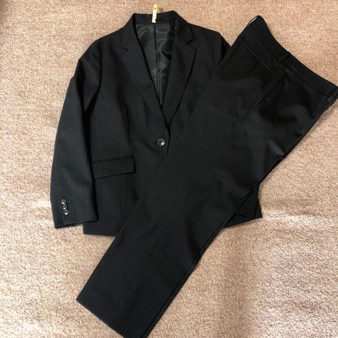 【大きいサイズ】 Framtida パンツスーツ　上下　紺　ストライプ 楽天市場】パンツスーツ ストライプスーツ レディース 大きいサイズ