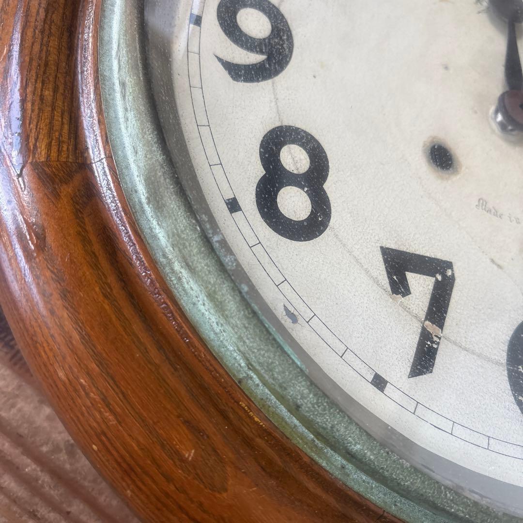 大正頃の吉田時計の木製丸時計 アンティーク時計 電池式 ヴ