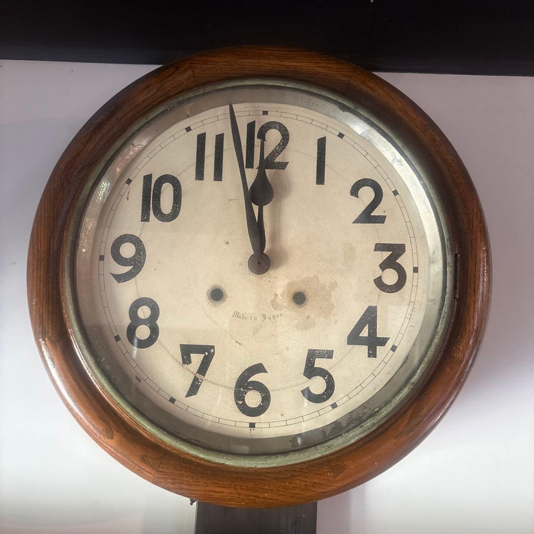 大正頃の吉田時計の木製丸時計 アンティーク時計 電池式