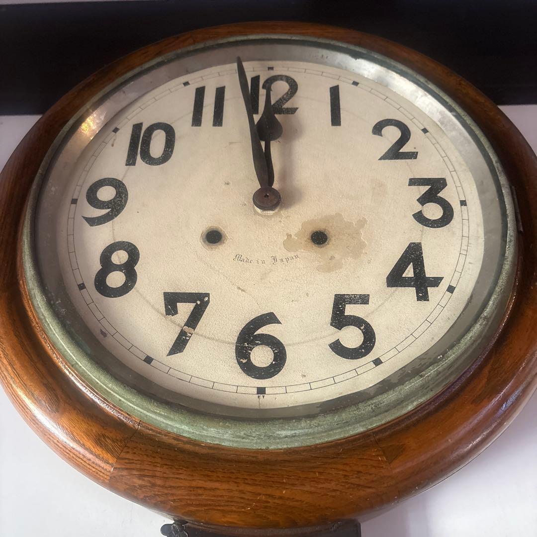 大正頃の吉田時計の木製丸時計 アンティーク時計 電池式 ヴ