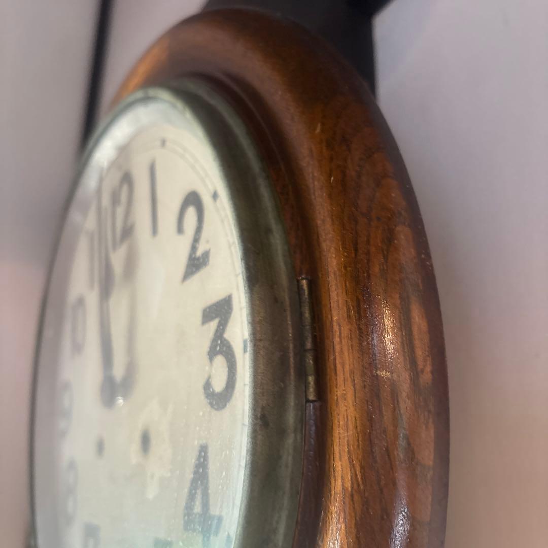 大正頃の吉田時計の木製丸時計 アンティーク時計 電池式 ヴ