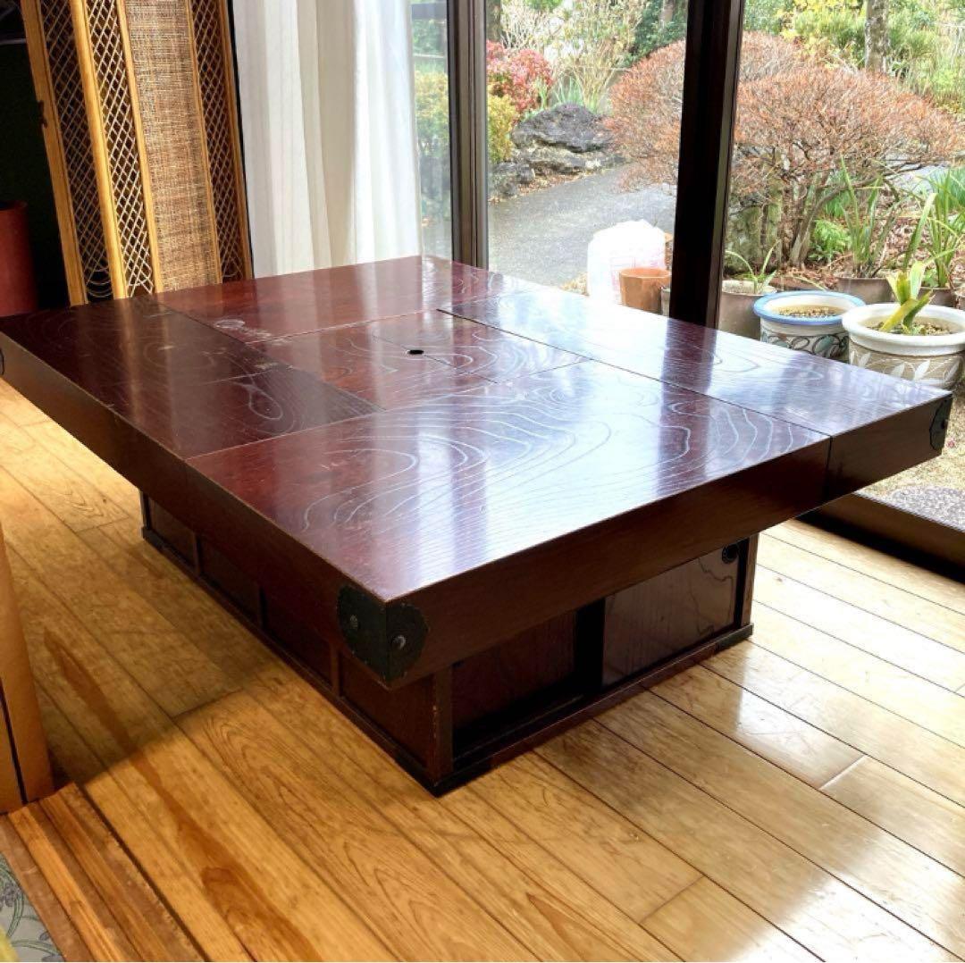 座卓 W120×D90×H40 天板厚9cm 囲炉裏　火鉢テーブル 楽天市場】大型囲炉裏テーブル 1400x800x280mm 蓋付 座卓タイプ 無垢材