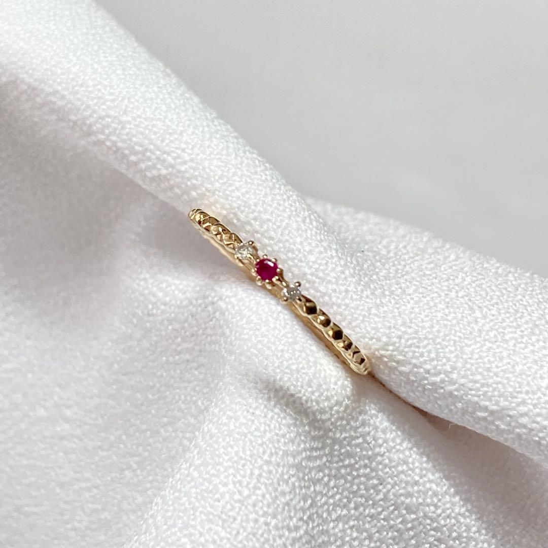 Jouete】K10YG ルビー×ダイヤ ウェーブ ピンキーリング 3号 ✨ - メルカリ