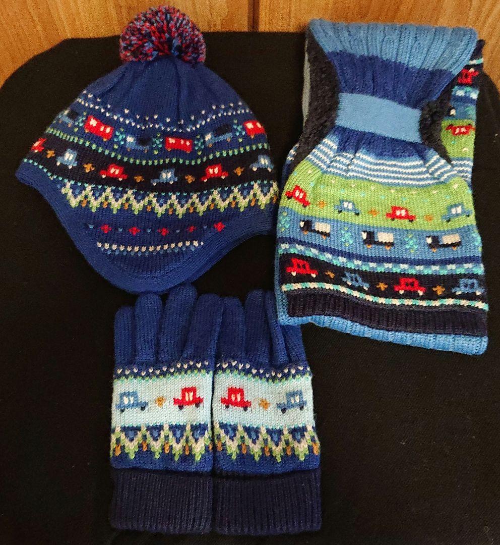 美品 ファミリア 車柄 ニット帽子×マフラー×手袋set 青 美品】ファミリア ニット帽 と マフラー セット - メルカリ