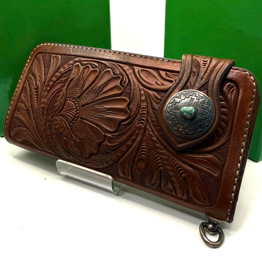 ファニー バイカーズウォレット カービングレザー ターコイズ キャメル