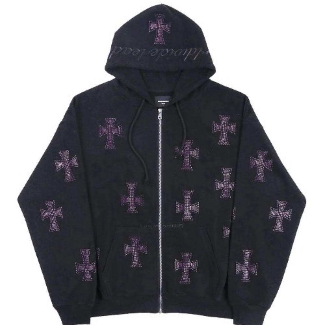UNKNOWN LONDクロスラインストーンジップアップパーカー パープル