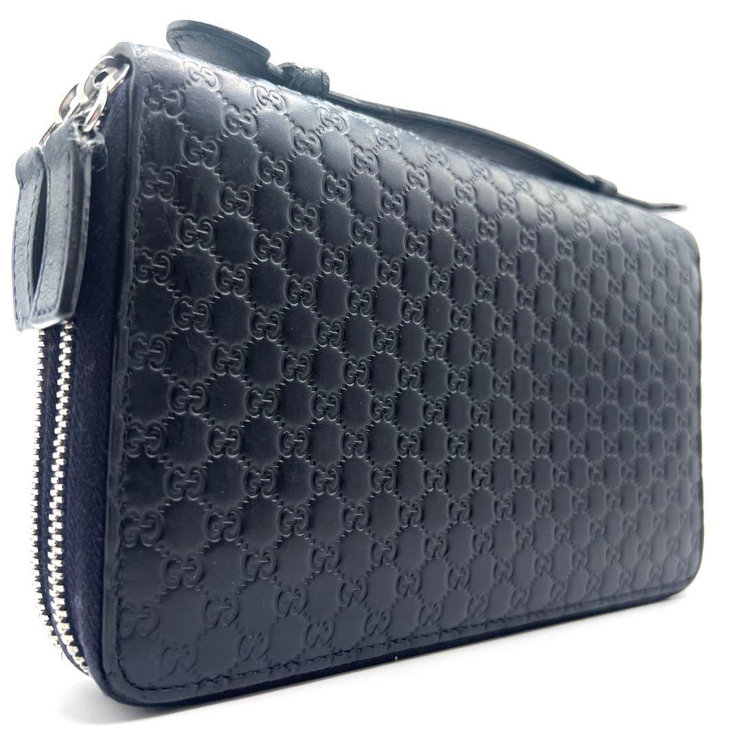 極美品✨グッチ マイクロシマ オーガナイザー ダブルファスナー レザー ネイビー グッチシマ GUCCI グッチ 二つ折り札入れ マイクロシマ レザー 368175