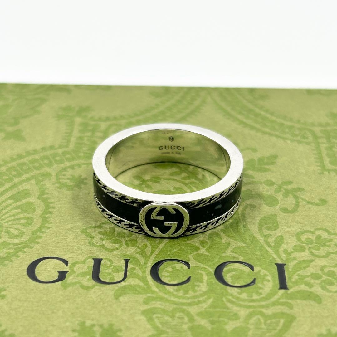美品✨　グッチ　GUCCI リング　アラベスク　インターロッキング　エナメル　燻 美品✨ グッチ GUCCI リング アラベスク インターロッキング エナメル