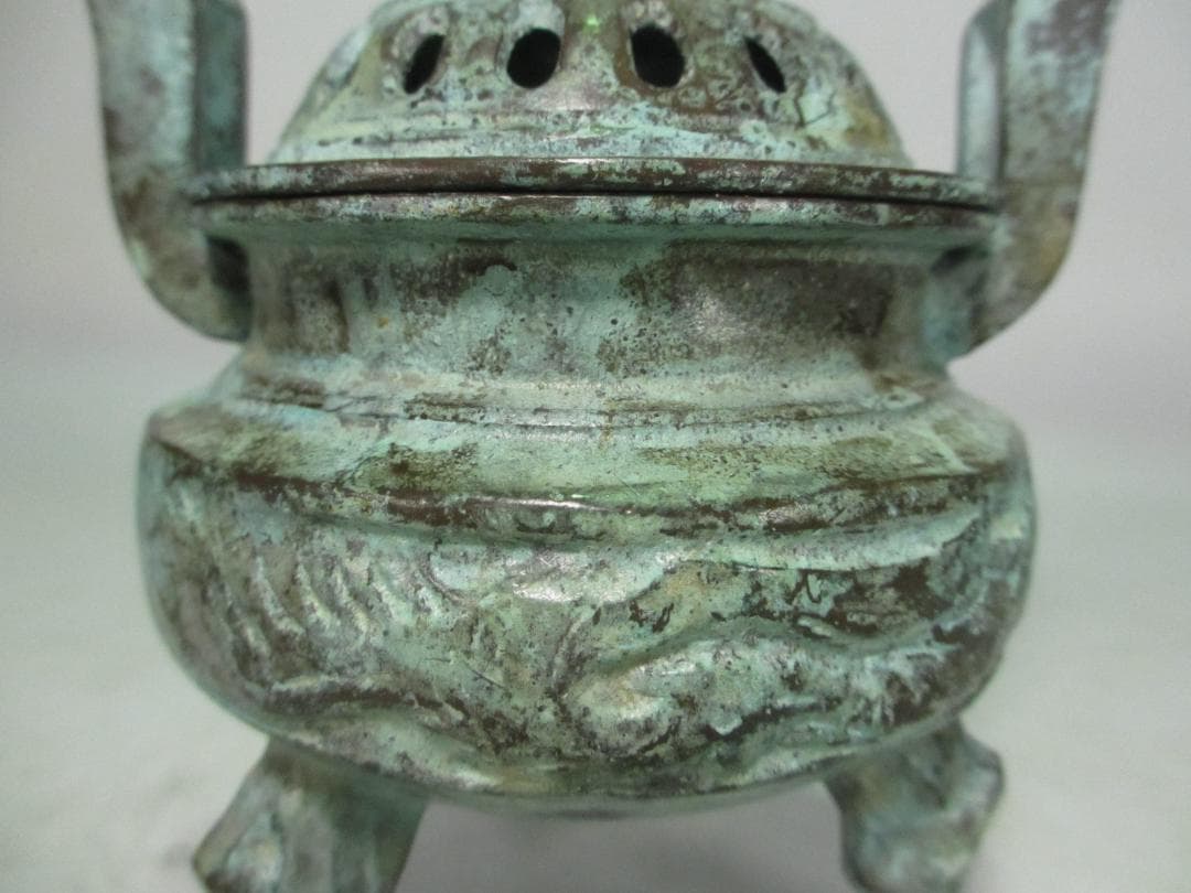 香炉 銅製 厚手 重量 約1050g 香道具 仏教美術 中国美術