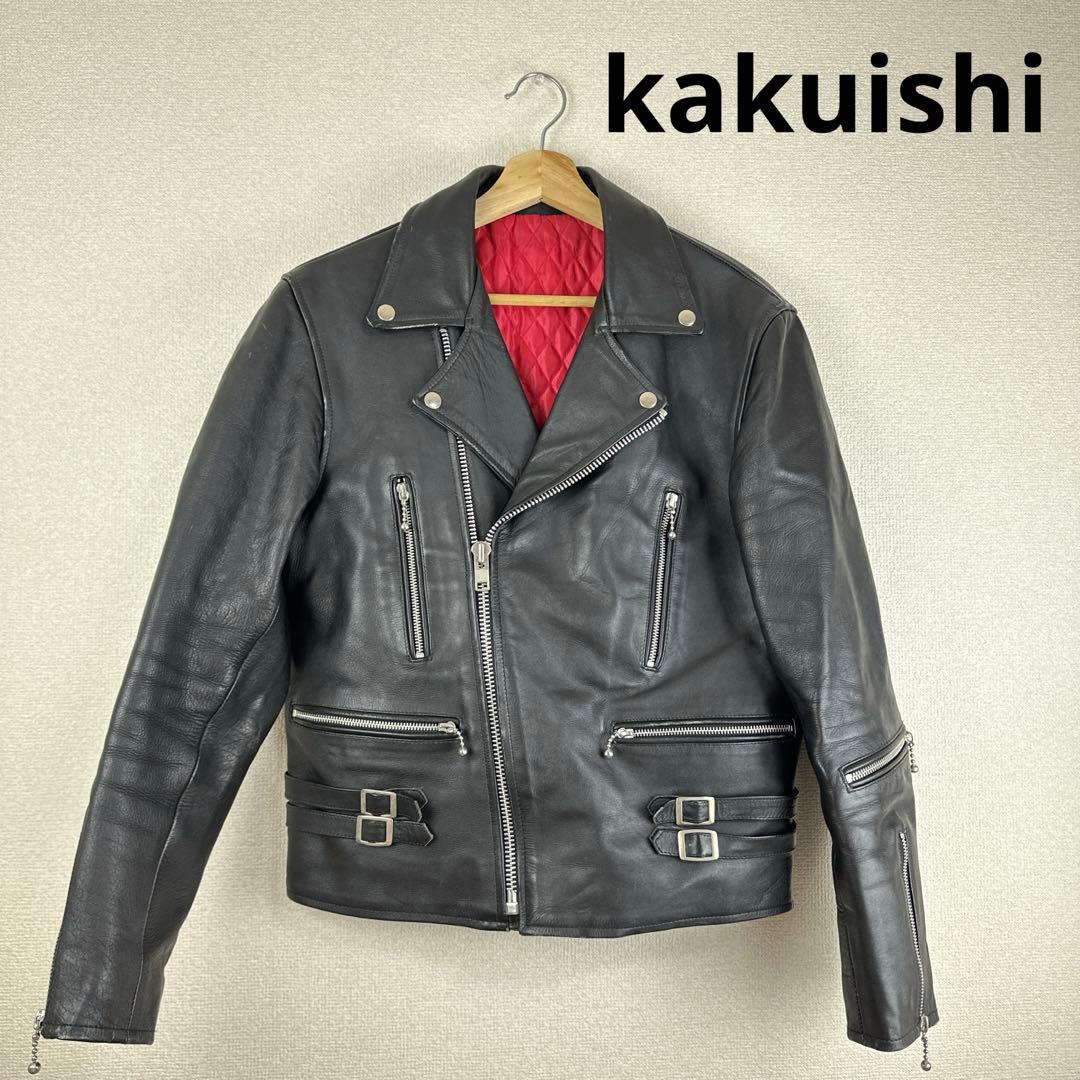 kakuishi 角石 レザー ダブルライダースジャケット 本革 裏地赤 - メルカリ