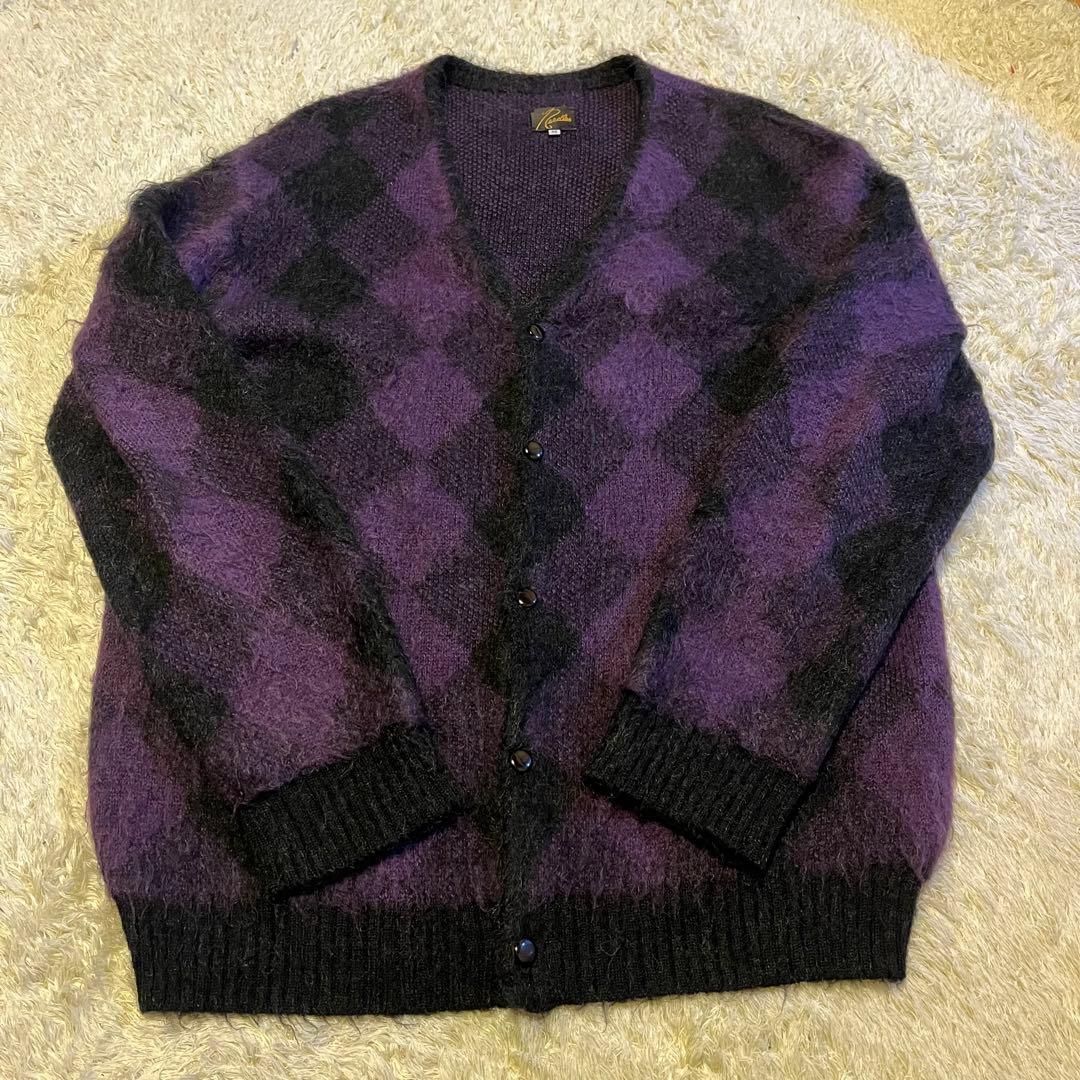 Needles ニードルス カーディガン アーガイル 黒紫 M モヘア - メルカリ