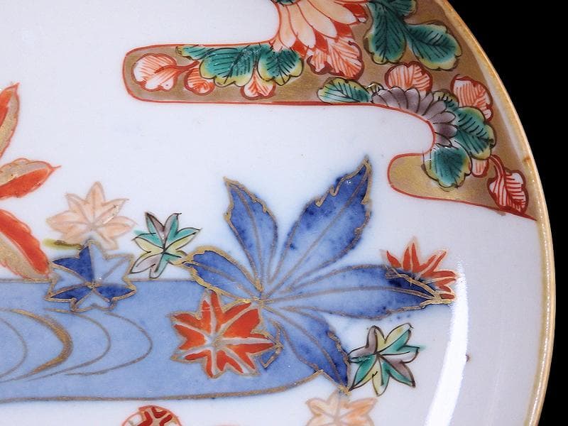 古伊万里 金襴手 竜田川に紅葉の図 5寸皿 C105AS-CZb - メルカリ