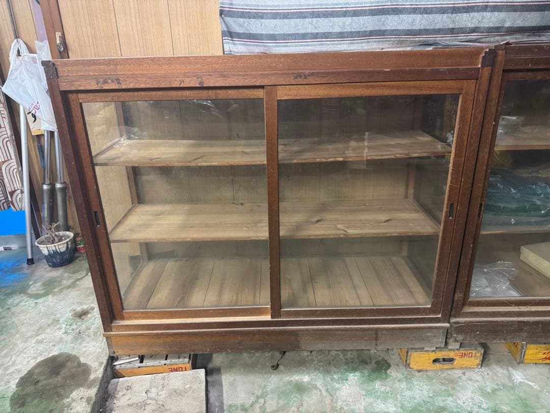 昭和レトロ 商品棚 ショーケース 引き取り限定（左側） 中古】直接引き取り限定 NISSIN ニッシン ガラス ショーケース 前開き