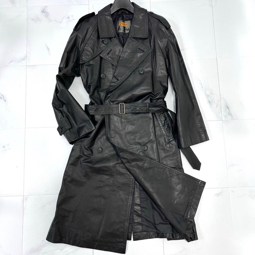 INTERMEZZO by DURBAN 本革 トレントコート ベルト ブラック ベルト付きブラックレザートレンチコート | mblueshop