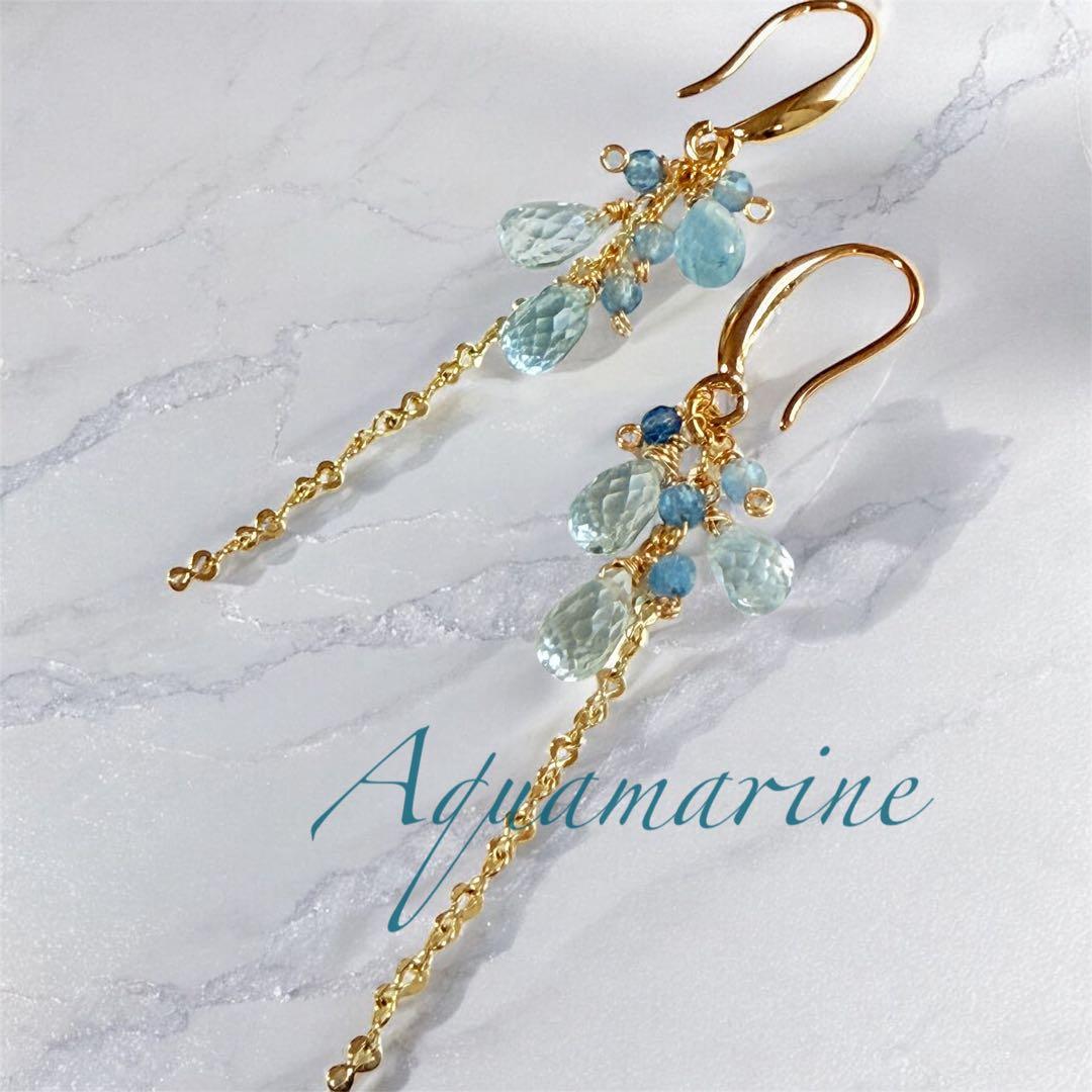 No.2538☆14KGF天然石アクアマリンのピアス - メルカリ
