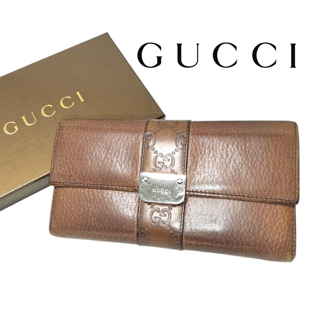 GUCCI ブラウンレザー長財布 - メルカリ