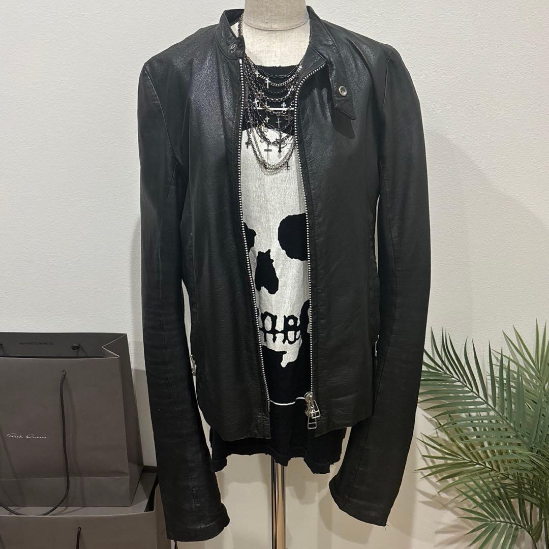 [00s EKAM] ロングアーム シングルライダース レザー羊革 ブラック EKAM(エカム) / レザージャケット・ブルゾン/S/羊革/BLK | 古着の販売