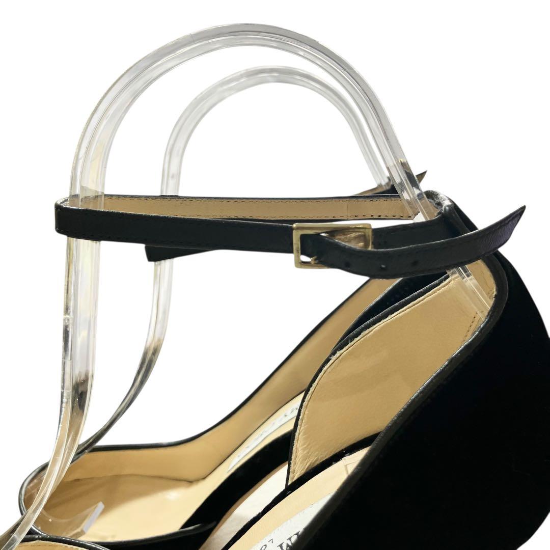 アッパー美品✨ジミーチュウ 黒 ベロア アンクルストラップ パンプス