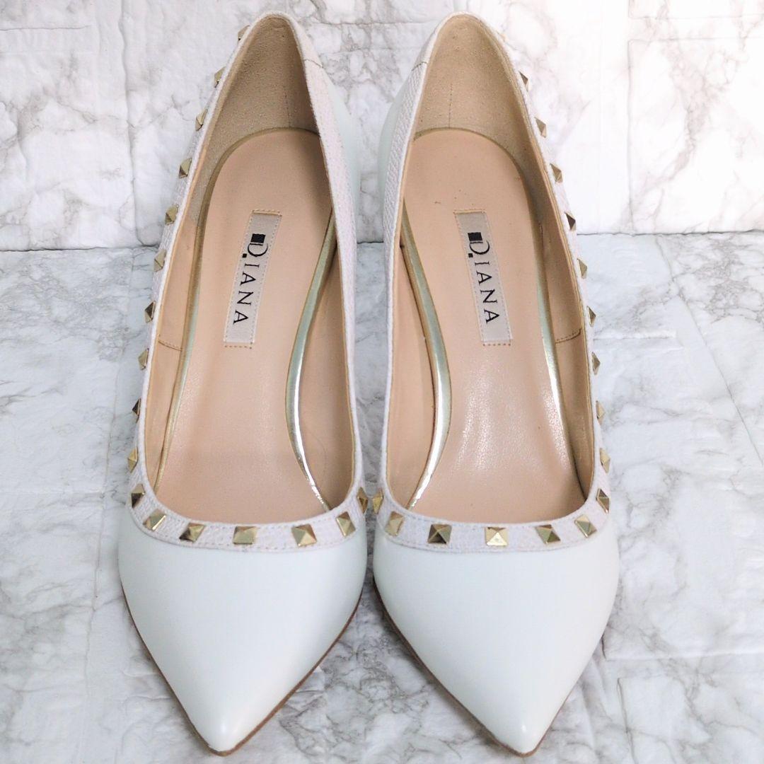 DIANA パンプス スタッズ ホワイト ハイヒール ピンヒール レザー 本革