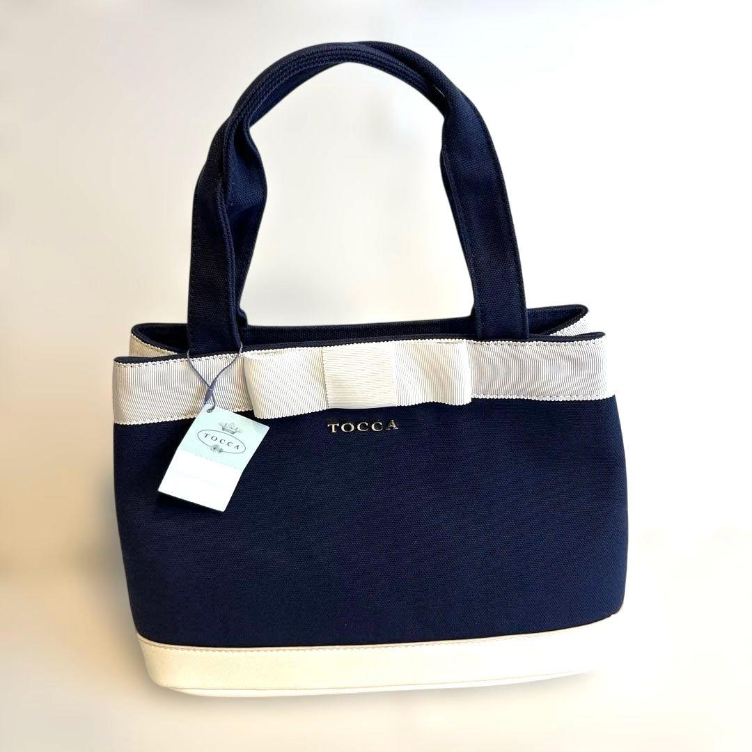 新品未使用タグ付き♡TOCCA♡ネイビー ホワイト リボン トートバッグ