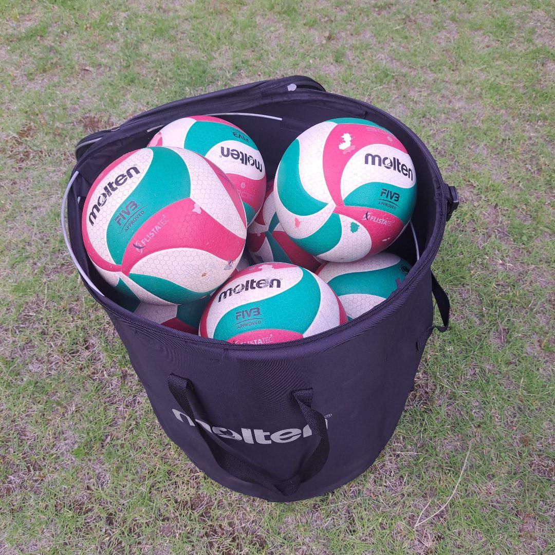 中古】バレーボール5号球11個/ボールカゴ付き、空気入れ(手動式)付