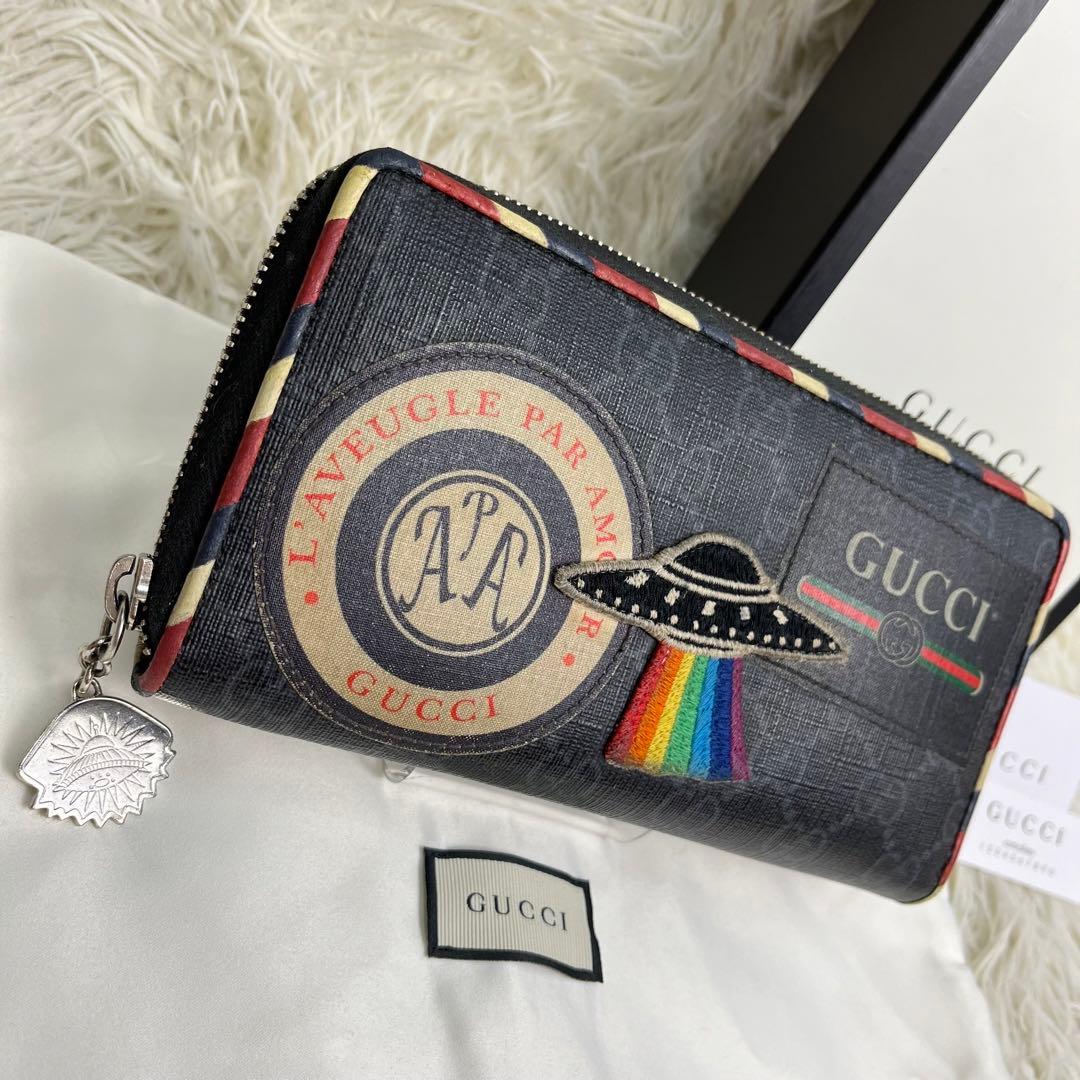 美品】グッチ 長財布 ラウンド ナイトクーリエ GGスプリーム ワッペン