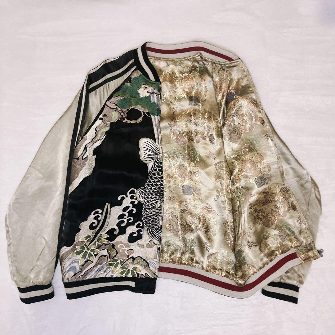 極希少✨vintage スカジャン 鯉 リバーシブル ゴールド y2k 和柄