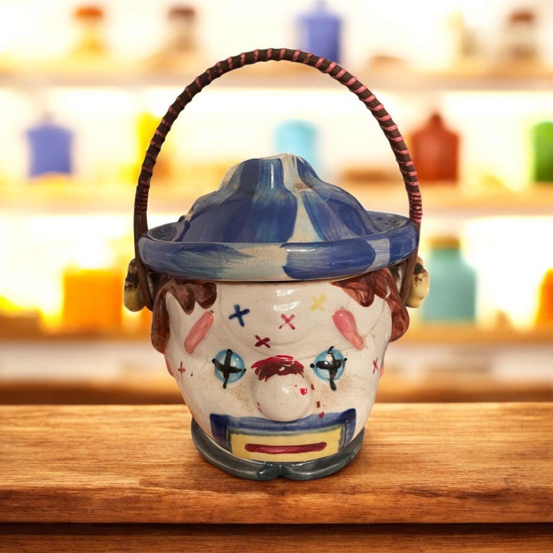 ビンテージ 1950年代 陶器製 クッキージャー 蓋付き・ビスケット保存用