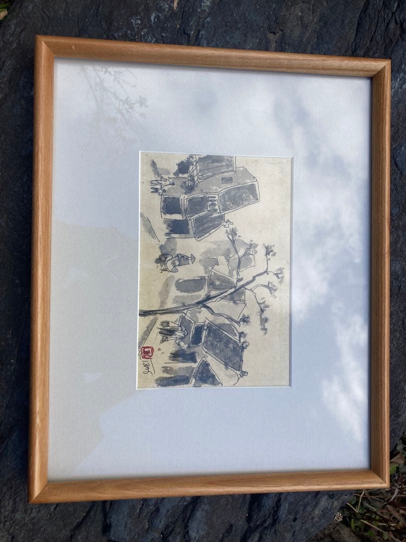 モノクロ絵画 木製フレーム付き