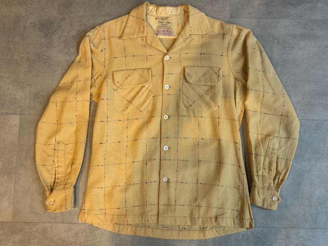 40'S～50'S ヴィンテージ ネップウールシャツ イエロー M 14 1/2 40´S～50´S ヴィンテージ ネップウールシャツ イエロー M 14 1/2