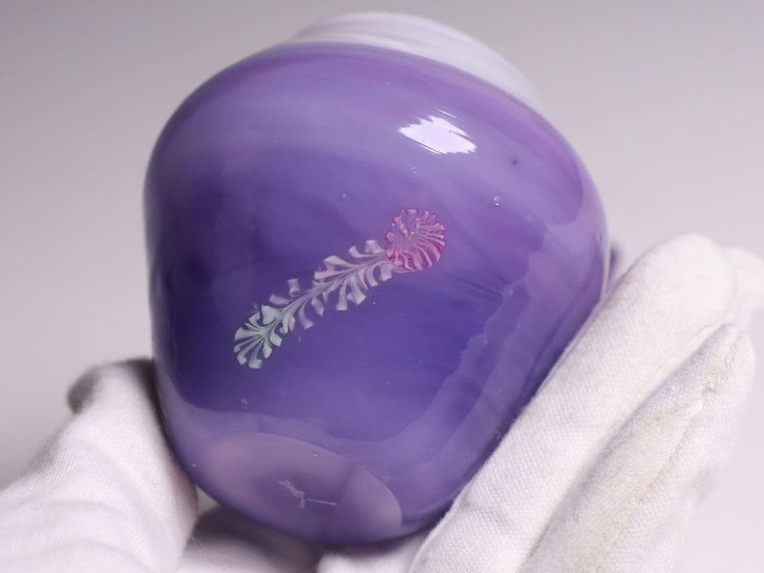 茶道具 船越美智代 ガラス茶入 ギヤマン 硝子 紫 マーブル【CM341